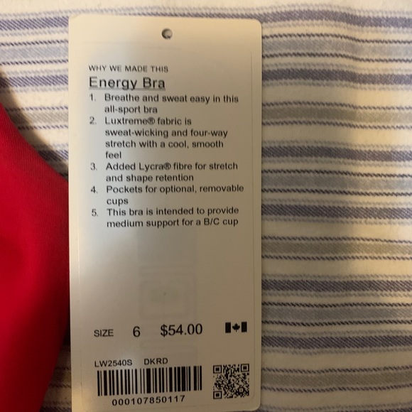 Lululemon Red Energy Bra size 6 NWT 🎈 - Picture 9 of 9